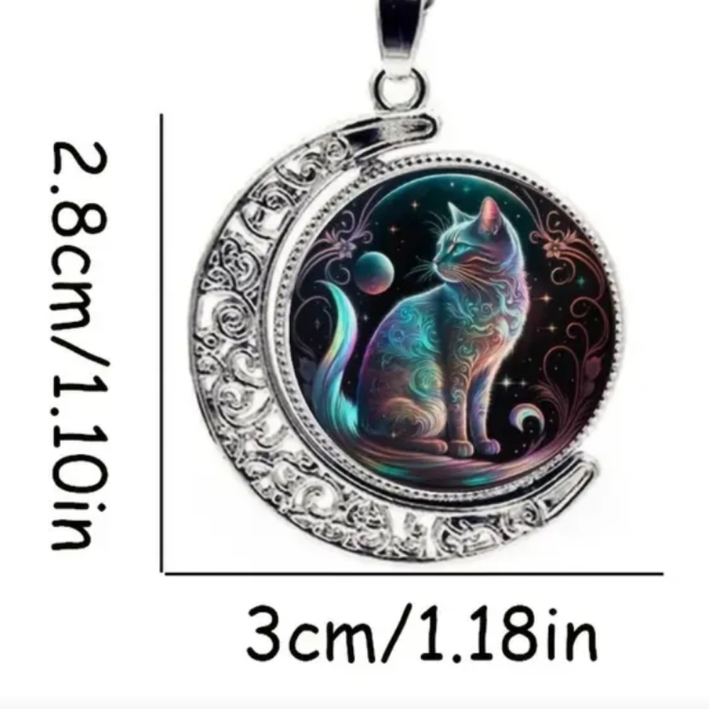 Cat and  Cresent Moon necklace.  360 rotation. NwT* - Picture 3 of 6